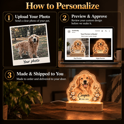 Custom Dog Memorial Night Light with Flowers Butterflies - Everfondly