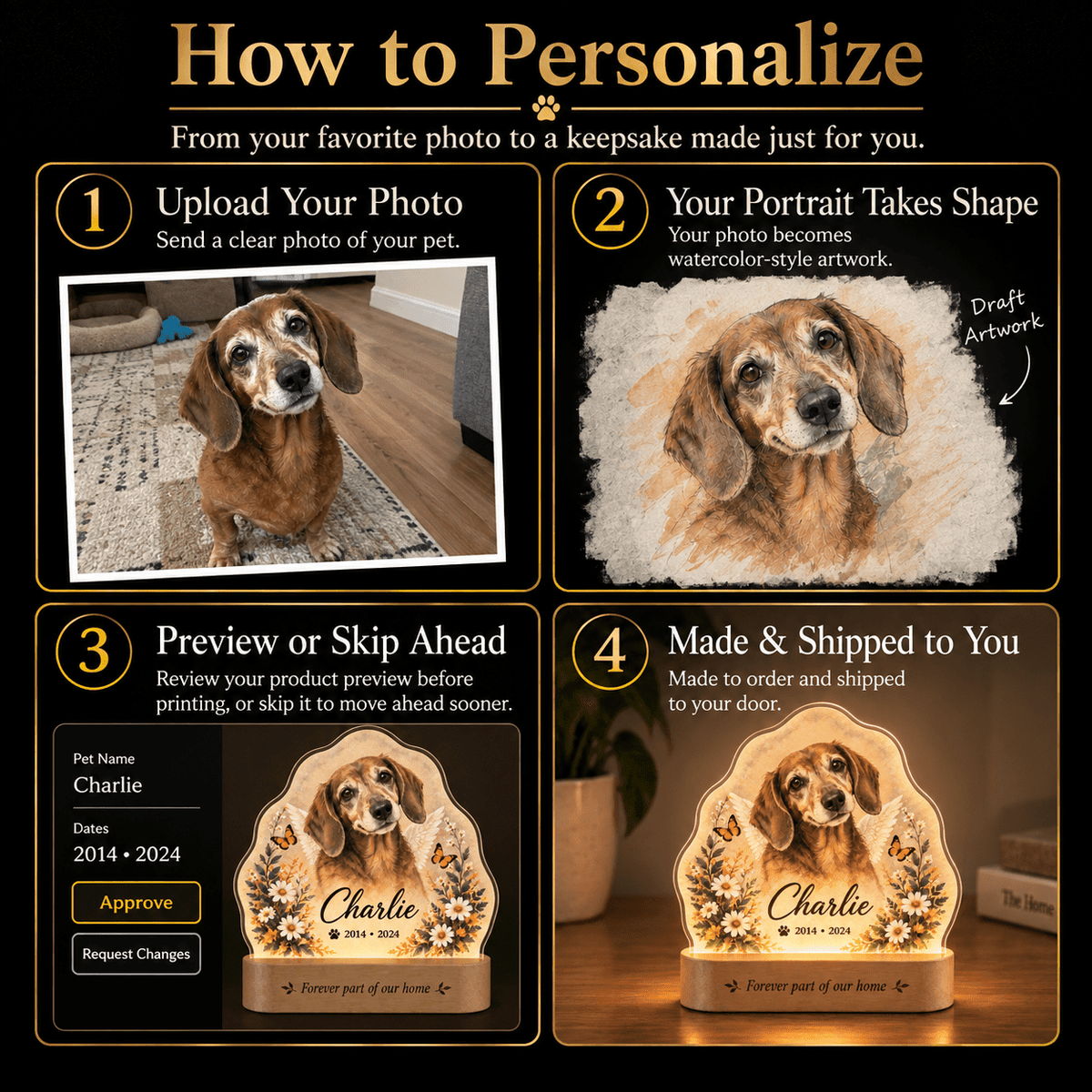Custom Dog Memorial Night Light with Angel Wings Butterflies - Everfondly