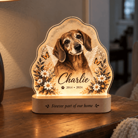 Custom Dog Memorial Night Light with Angel Wings Butterflies - Everfondly