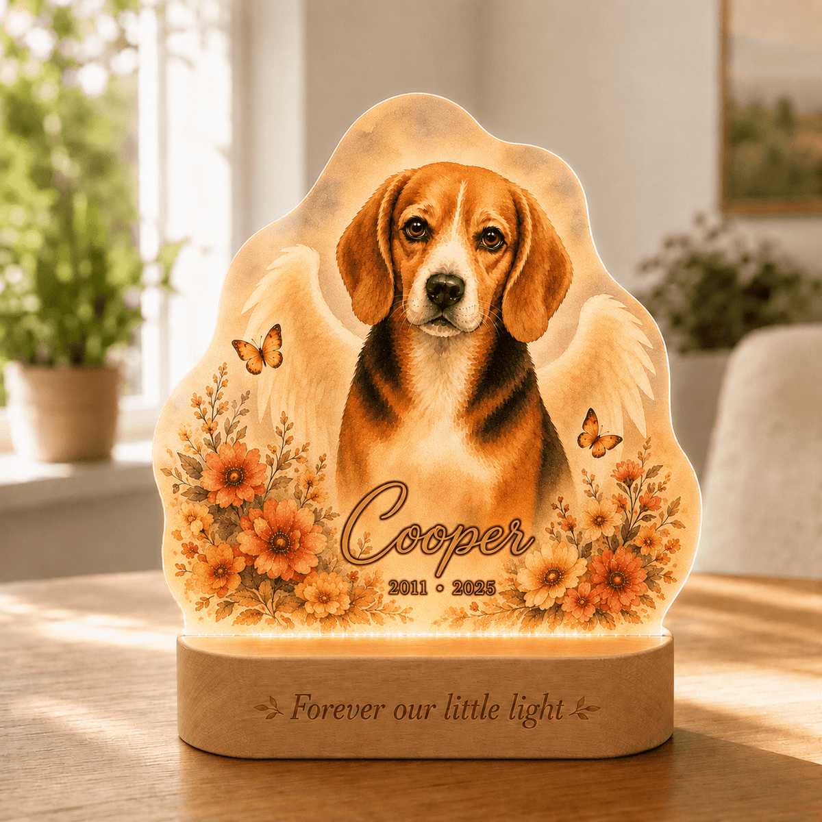 Custom Dog Memorial Night Light Angel Wings - Everfondly