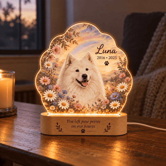 Custom Dog Memorial Night Light with Rainbow and Wildflowers - Everfondly