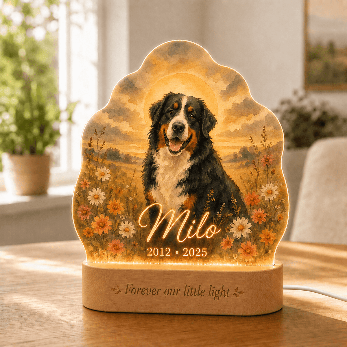 Custom Dog Memorial Night Light Sunset Wildflower - Everfondly