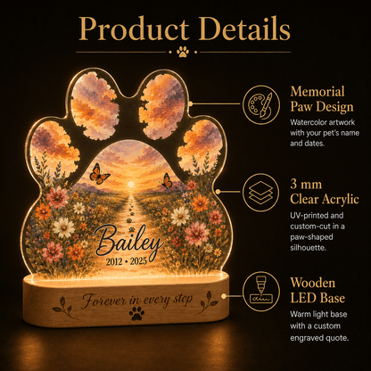 Personalized Dog Memorial Paw Night Light - Everfondly