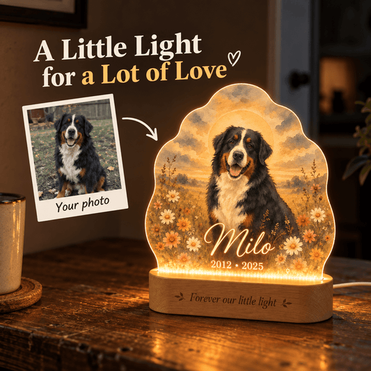 Custom Dog Memorial Night Light Sunset Wildflower - Everfondly