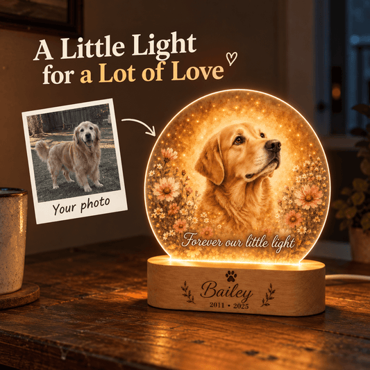Custom Dog Memorial Night Light Watercolor Floral Tribute - Everfondly