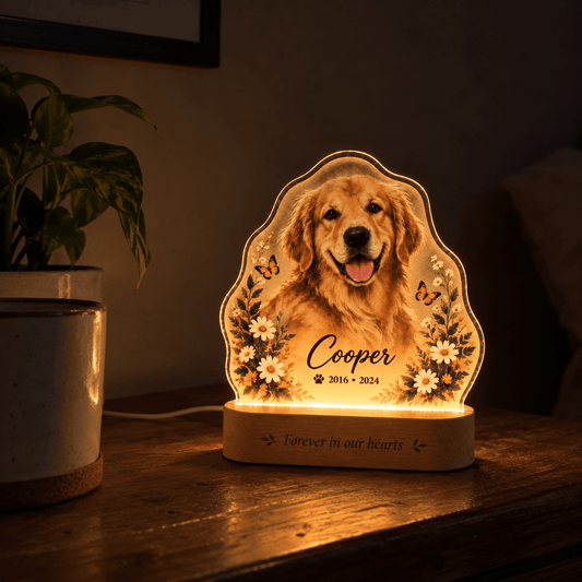 Custom Dog Memorial Night Light with Flowers Butterflies - Everfondly