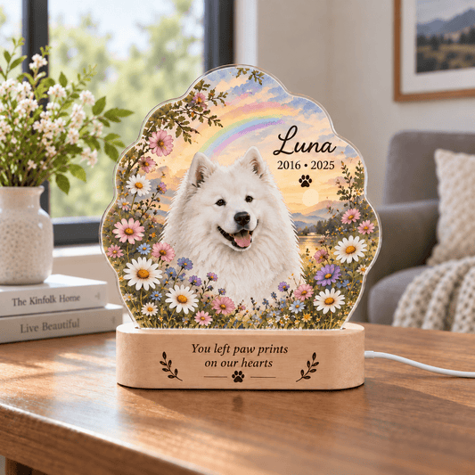 Custom Dog Memorial Night Light with Rainbow and Wildflowers - Everfondly