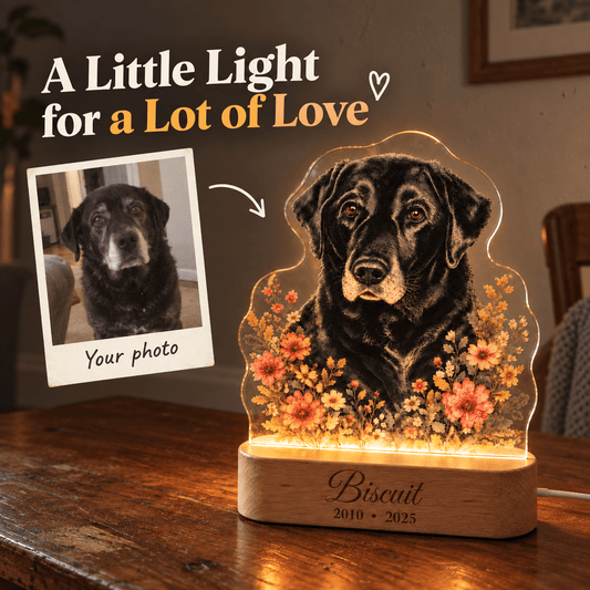 Personalized Dog Memorial Night Light from Photo – Custom Floral Pet Keepsake - Everfondly