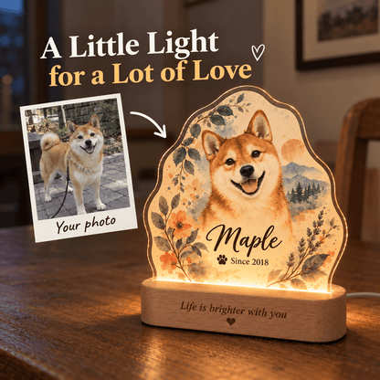 Personalized Mountain Sunrise Dog Night Light with Photo & Name - Everfondly
