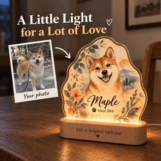 Personalized Mountain Sunrise Dog Night Light with Photo & Name - Everfondly