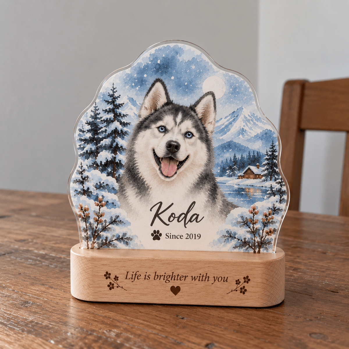 Personalized Winter Night Dog Night Light with Photo & Name - Everfondly