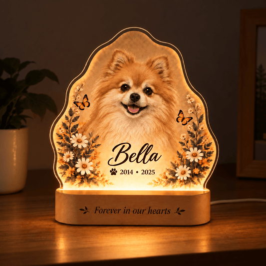 Personalized Dog Remembrance Lamp Butterfly Daisy Garden