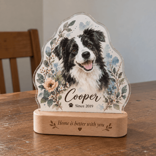Personalized Blue Blossom Dog Night Light with Photo & Name – Dog Lover Gift - Everfondly