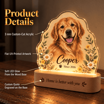 Personalized Daisy Garden Dog Night Light with Photo & Name – Dog Lover Gift - Everfondly