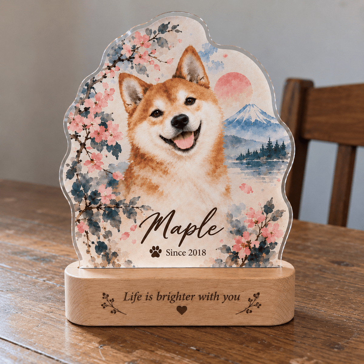 Personalized Cherry Blossom Dog Night Light with Photo & Name - Everfondly
