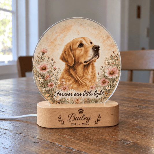 Personalized Golden Halo Dog Memorial Night Light with Photo & Name - Everfondly