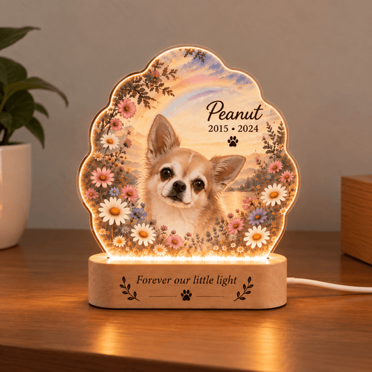 Personalized Rainbow Bridge Dog Memorial Light with Flower Meadow - Everfondly
