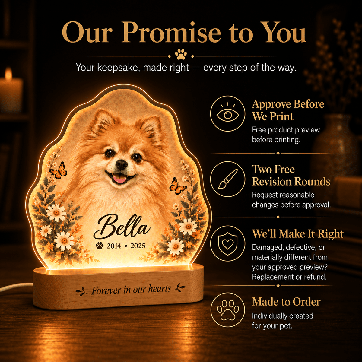 Personalized Dog Remembrance Lamp with Butterfly and Daisy Garden - Everfondly