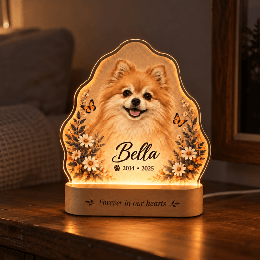 Personalized Dog Remembrance Lamp with Butterfly and Daisy Garden - Everfondly