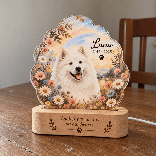 Personalized Dog Memorial Night Light – Rainbow & Wildflowers - Everfondly