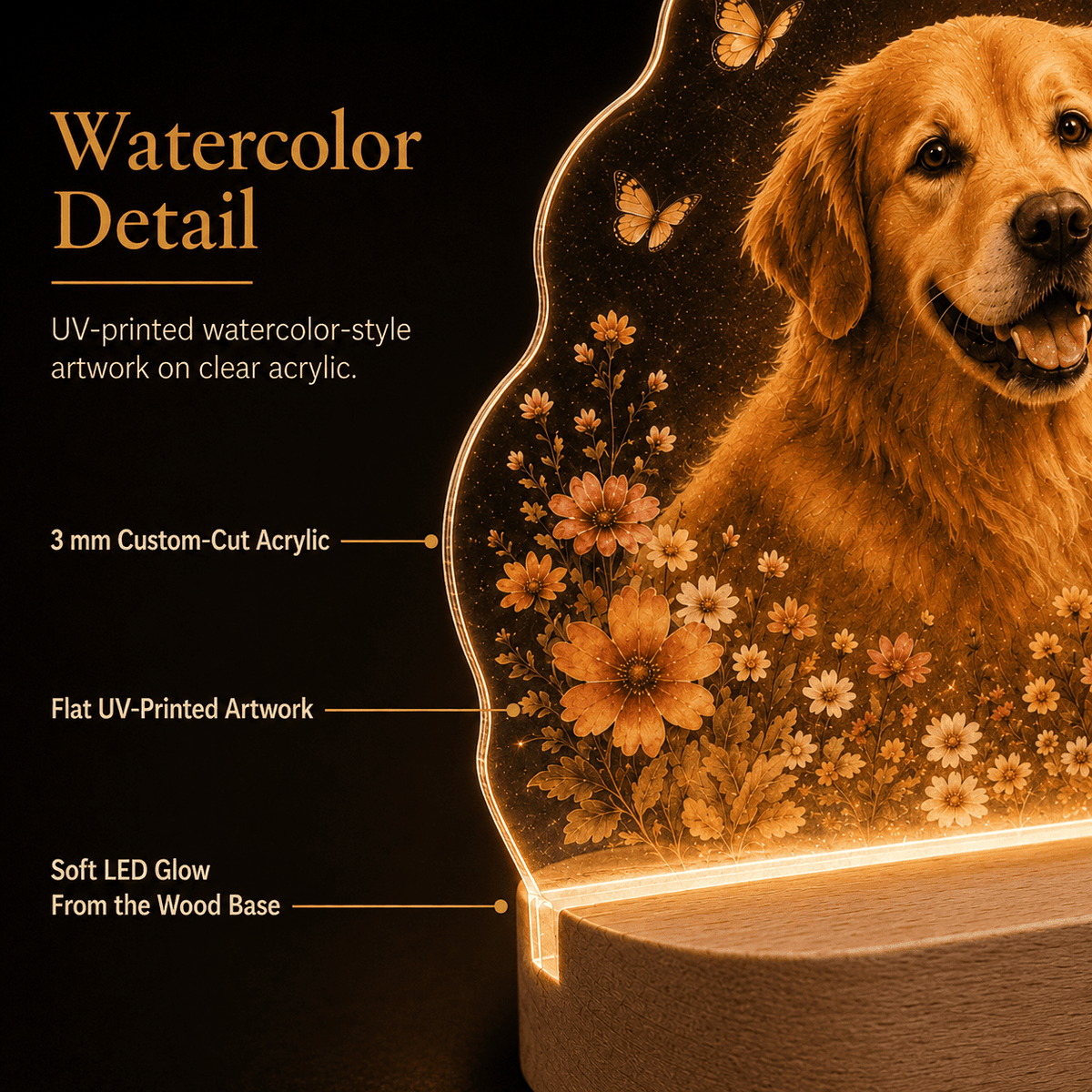 Custom Dog with Butterflies Memorial Night Light - Everfondly