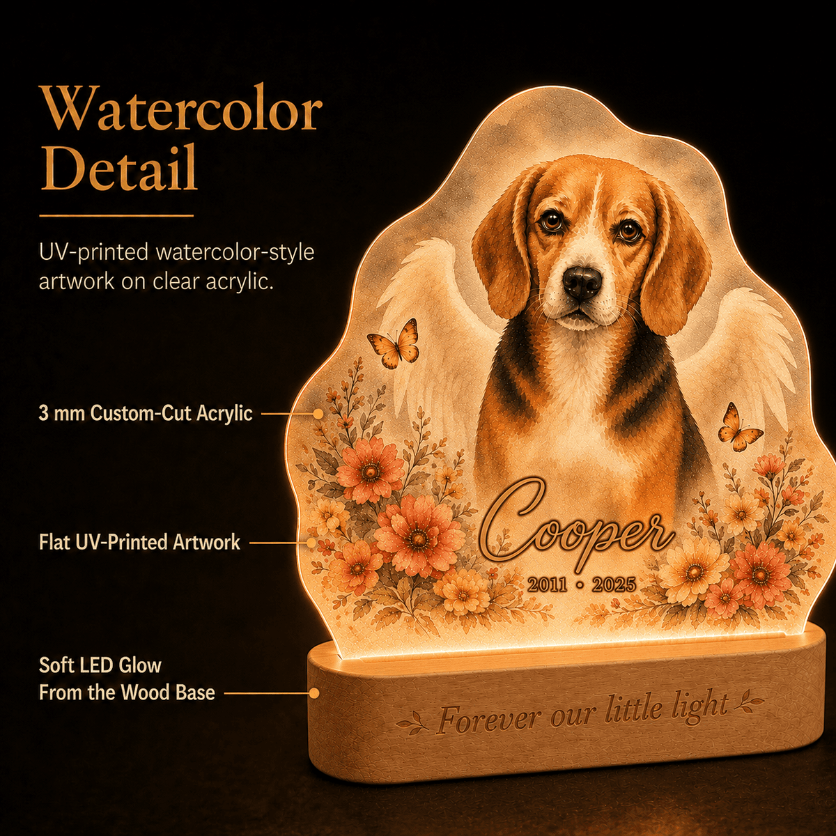 Custom Dog Memorial Night Light Angel Wings - Everfondly