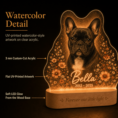 Custom Dog Memorial Night Light Watercolor Floral Pet Portrait - Everfondly