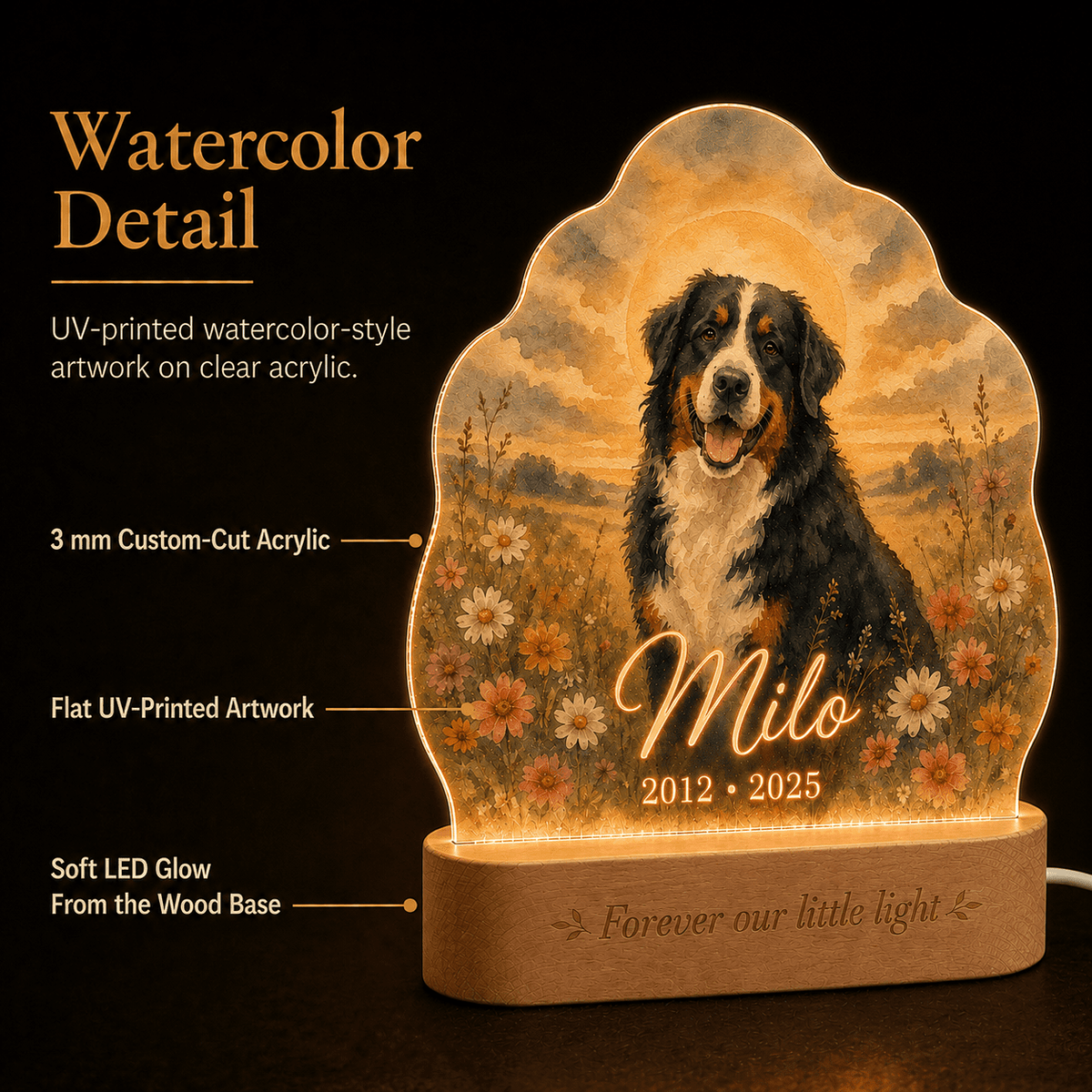 Custom Dog Memorial Night Light Sunset Wildflower - Everfondly