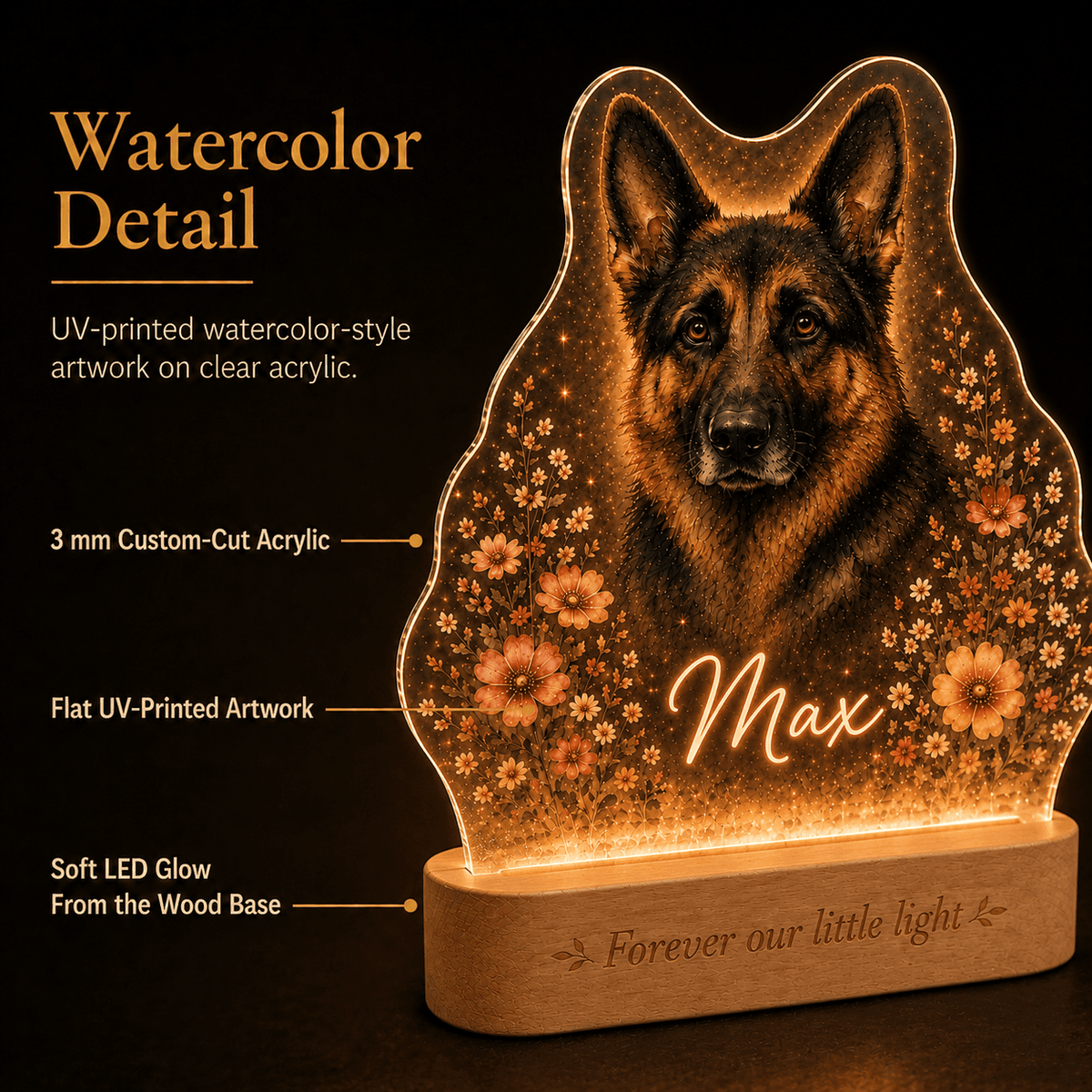 Custom Dog Memorial Night Light with Name and Quote - Everfondly