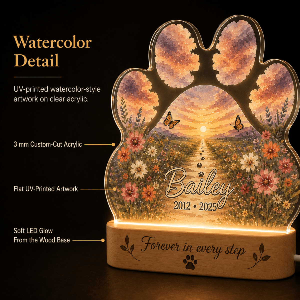 Personalized Dog Memorial Paw Night Light - Everfondly