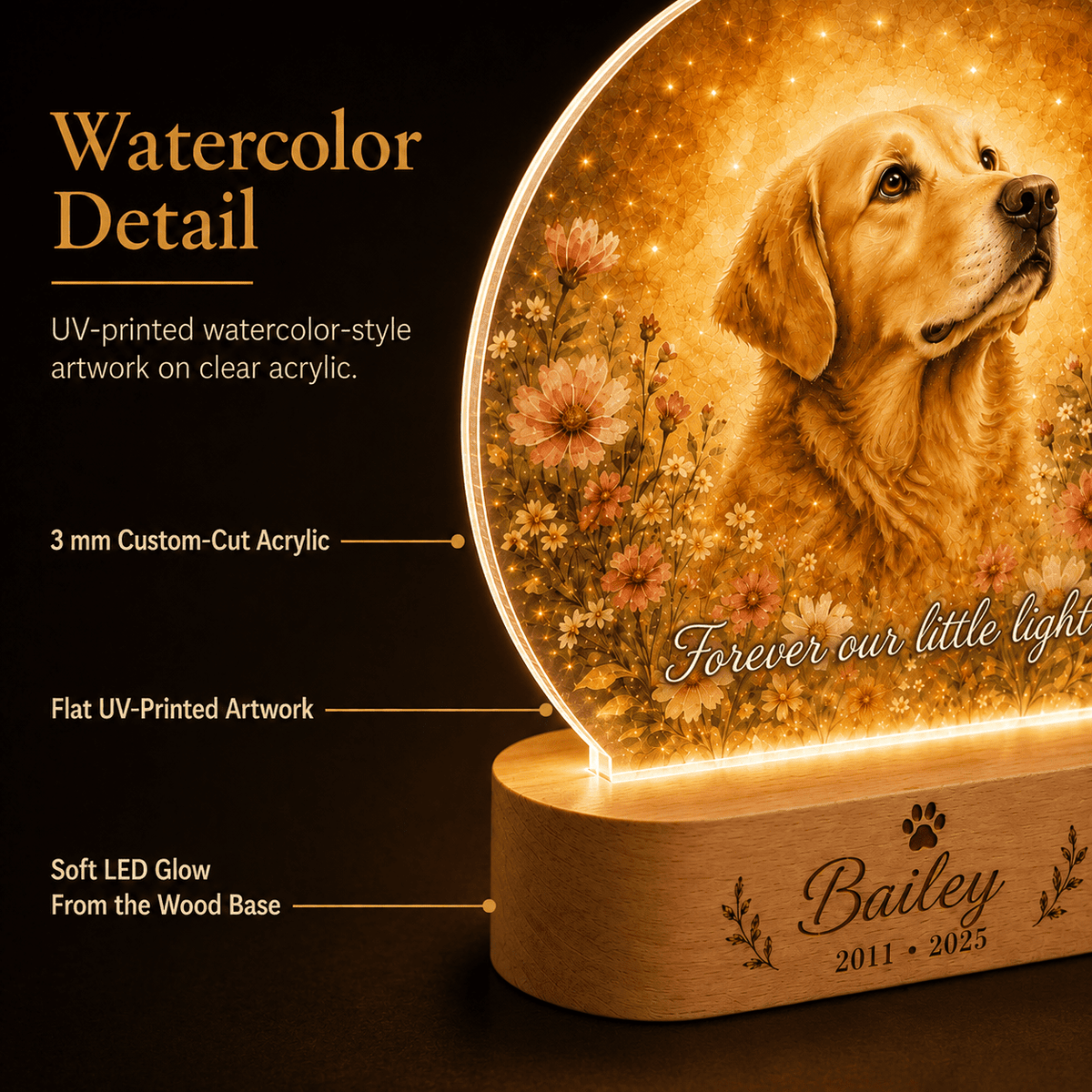 Personalized Dog Memorial Night Light – Watercolor Pet Keepsake - Everfondly