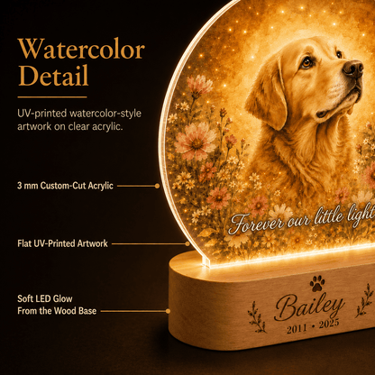 Personalized Dog Memorial Night Light – Watercolor Pet Keepsake - Everfondly