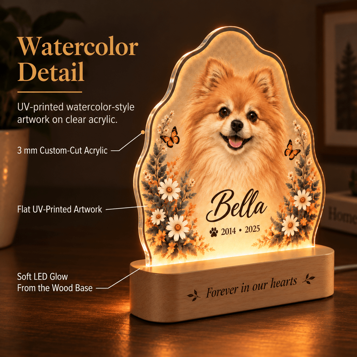 Personalized Dog Remembrance Lamp with Butterfly and Daisy Garden - Everfondly