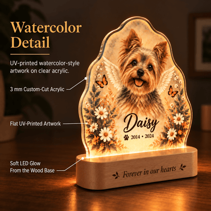 Personalized Guardian Angel Dog Memorial Lamp with Floral Tribute - Everfondly
