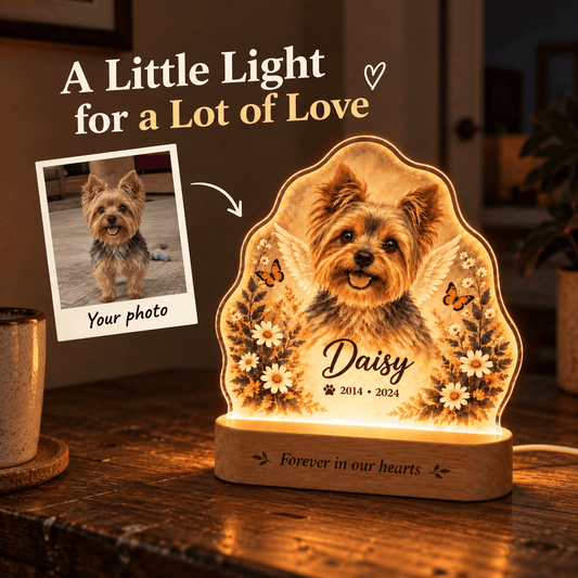 Personalized Guardian Angel Dog Memorial Lamp with Floral Tribute - Everfondly